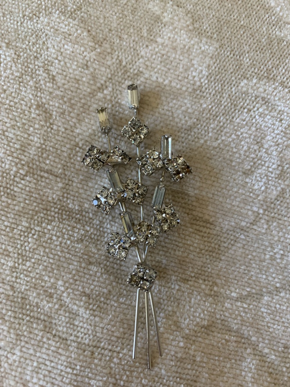 Rhinestone Silver Floral Spray Brooch